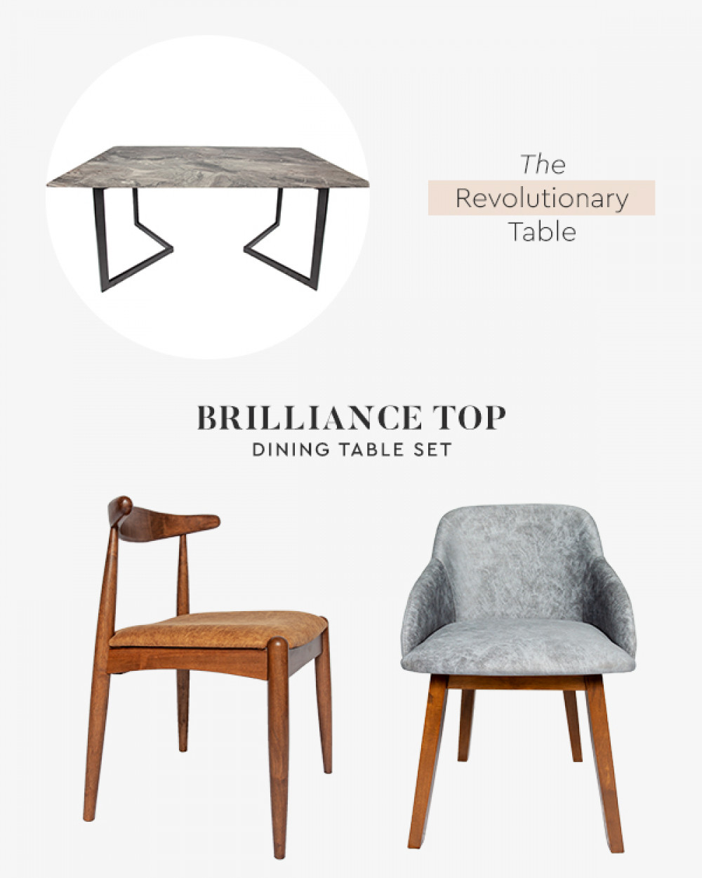 Brilliance Top Kleberg Dining Table (Dark Emperador)